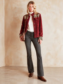 Women's Retro Casual Warm Jacket With Leopard Print Panels, Plush Stand Collar, And Single-Breasted Closure ZMZ1356J4ZJY
