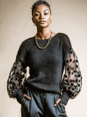 Women's Vintage-Style Casual Long-Sleeve Pullover Sweater: Mohair Knit With Cut-Out Polka-Dot Detailing ZMZ1355J4ZJY
