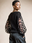 Women's Vintage-Style Casual Long-Sleeve Pullover Sweater: Mohair Knit With Cut-Out Polka-Dot Detailing ZMZ1355J4ZJY