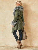 Women's Vintage Casual Cotton-Knit Cardigan With Faux Fur Collar And Tie-Front Detail ZMZ1363J9ZJY