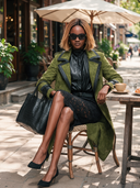 Women's Olive Green Faux Suede Long Double-Breasted Trench Coat ZMZ1242J5XT