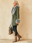 Women's Vintage Casual Cotton-Knit Cardigan With Faux Fur Collar And Tie-Front Detail ZMZ1363J9ZJY
