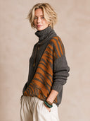 Women’s Vintage-style Casual Long-sleeve Turtleneck Sweater With Leopard-print Paneling ZMZ1300J6ZJY