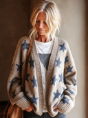 Women’s Vintage-style Casual Cotton-knit Loose-fit Star-pattern Open-front Cardigan ZMZ1351J3ZJY