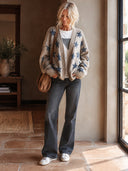 Women’s Vintage-style Casual Cotton-knit Loose-fit Star-pattern Open-front Cardigan ZMZ1351J3ZJY