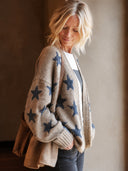 Women’s Vintage-style Casual Cotton-knit Loose-fit Star-pattern Open-front Cardigan ZMZ1351J3ZJY
