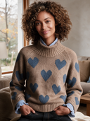 Women's Camel Heart Pattern Mock Neck Raglan Sleeve Pullover Sweater ZMZ1212J8XT