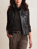 Women's Black Leather-Look Utility Vest With Stand Collar ZMZ1374J2YZH