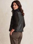 Women's Black Leather-Look Utility Vest With Stand Collar ZMZ1374J2YZH