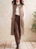 Women's Faux Leather Longline Vest With Stand Collar And Button Front ZMZ1372J0YZH
