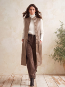 Women's Faux Leather Longline Vest With Stand Collar And Button Front ZMZ1372J0YZH