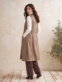 Women's Faux Leather Longline Vest With Stand Collar And Button Front ZMZ1372J0YZH