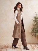 Women's Faux Leather Longline Vest With Stand Collar And Button Front ZMZ1372J0YZH