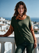 Women's Classic American Retro Rib Knit Cowl Neck Sweater With Asymmetric Button Detail ZMZ1386J8ZYY
