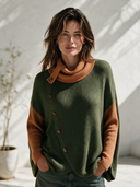 Women's Classic American Retro Rib Knit Cowl Neck Sweater With Asymmetric Button Detail ZMZ1386J8ZYY