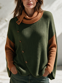 Women's Classic American Retro Rib Knit Cowl Neck Sweater With Asymmetric Button Detail ZMZ1386J8ZYY