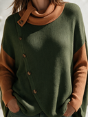 Women's Classic American Retro Rib Knit Cowl Neck Sweater With Asymmetric Button Detail ZMZ1386J8ZYY