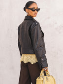Women's Oversized Black Leather-Look Biker Jacket With Asymmetric Zip ZMZ1358J6YZH