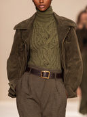 Women's Dark Olive Suede-Look Zip-Up Cropped Jacket With Spread Collar ZMZ1376J8YZH