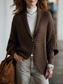 Women's Vintage-Style Elegant Shawl-Collar Single-Breasted Knit Cardigan ZMZ1372J0ZYY