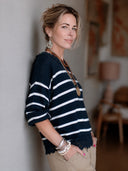 Women's Stylish Striped Knit One-Shoulder Sweater With Lace Trim ZMZ1317J7SWL