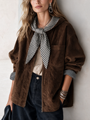 Women's Classic Corduroy And Plaid Panel Hooded Zip-Up Jacket ZMZ1340J9SWL