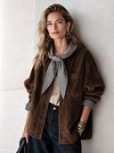 Women's Classic Corduroy And Plaid Panel Hooded Zip-Up Jacket ZMZ1340J9SWL