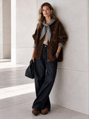 Women's Classic Corduroy And Plaid Panel Hooded Zip-Up Jacket ZMZ1340J9SWL