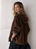 Women's Classic Corduroy And Plaid Panel Hooded Zip-Up Jacket ZMZ1340J9SWL