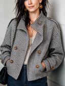 Women's Classic Houndstooth Faux Wool Double-Breasted Stand Collar Jacket ZMZ1313J9SWL