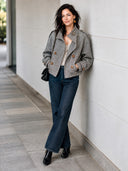 Women's Classic Houndstooth Faux Wool Double-Breasted Stand Collar Jacket ZMZ1313J9SWL