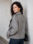 Women's Classic Houndstooth Faux Wool Double-Breasted Stand Collar Jacket ZMZ1313J9SWL