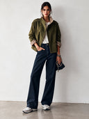 Women's Classic Faux Suede And Plaid Panel Stand-Collar Double-Breasted Jacket ZMZ1328J0SWL