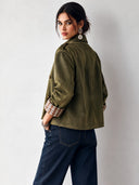 Women's Classic Faux Suede And Plaid Panel Stand-Collar Double-Breasted Jacket ZMZ1328J0SWL