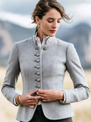 Women's Light Gray Military-Style Stand-Collar Blend Jacket ZMZ1334J9XT