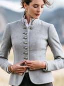 Women's Light Gray Military-Style Stand-Collar Blend Jacket ZMZ1334J9XT