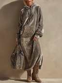 Women’s Vintage Casual Leopard-Print Paneled Velvet Long-Sleeve Hooded Maxi Dress ZMZ1306J7ZJY