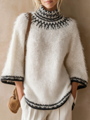 Women's Vintage-Style Casual Mohair Knit Pullover With Three-Quarter Sleeves ZMZ1342J1ZJY