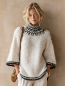 Women's Vintage-Style Casual Mohair Knit Pullover With Three-Quarter Sleeves ZMZ1342J1ZJY