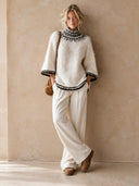 Women's Vintage-Style Casual Mohair Knit Pullover With Three-Quarter Sleeves ZMZ1342J1ZJY