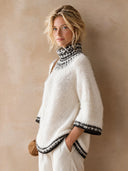 Women's Vintage-Style Casual Mohair Knit Pullover With Three-Quarter Sleeves ZMZ1342J1ZJY