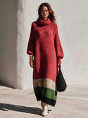 Women's Vintage French-Style Elegant Loose-Fit Knit Maxi Dress With High Neck And Lantern Sleeves ZMZ1369J2ZYY