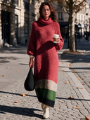 Women's Vintage French-Style Elegant Loose-Fit Knit Maxi Dress With High Neck And Lantern Sleeves ZMZ1369J2ZYY