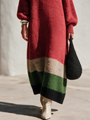Women's Vintage French-Style Elegant Loose-Fit Knit Maxi Dress With High Neck And Lantern Sleeves ZMZ1369J2ZYY