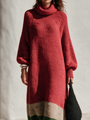 Women's Vintage French-Style Elegant Loose-Fit Knit Maxi Dress With High Neck And Lantern Sleeves ZMZ1369J2ZYY