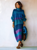 Women's Stylish Warm Color-Block Knitted Turtleneck Long-Sleeve Dress ZMZ1400J5SWL