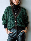 Women's Stylish & Warm Leopard Pattern Button-Front Knit Cardigan ZMZ1458J0SWL