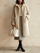 Women's Stylish And Warm Beige Faux Shearling Zip-Up Coat ZMZ1461J1SWL