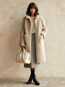 Women's Stylish And Warm Beige Faux Shearling Zip-Up Coat ZMZ1461J1SWL