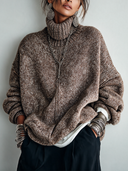 Women's Classic Brown High-Neck Pullover High-Stretch Knit Sweater ZMZ1472J4SWL